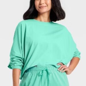 JoyLab washed jersey long sleeve top turquoise NWT x